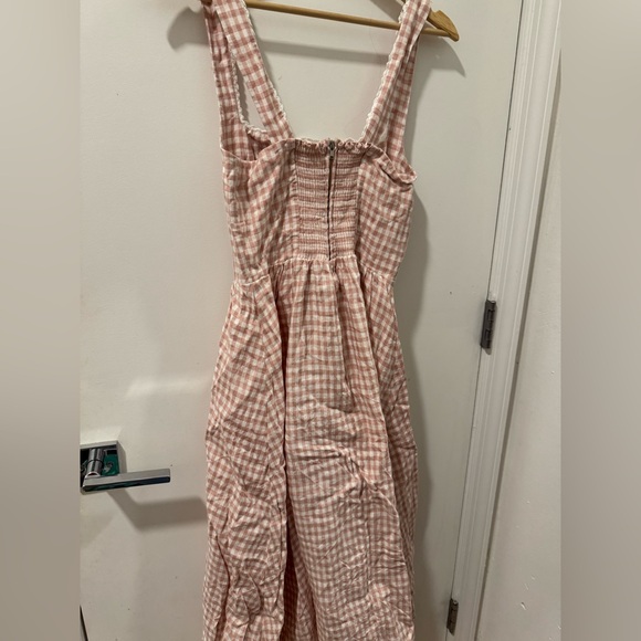 Reformation Tagliatelle linen dress in blush check / size 4 -  threedaughtersproperties.com